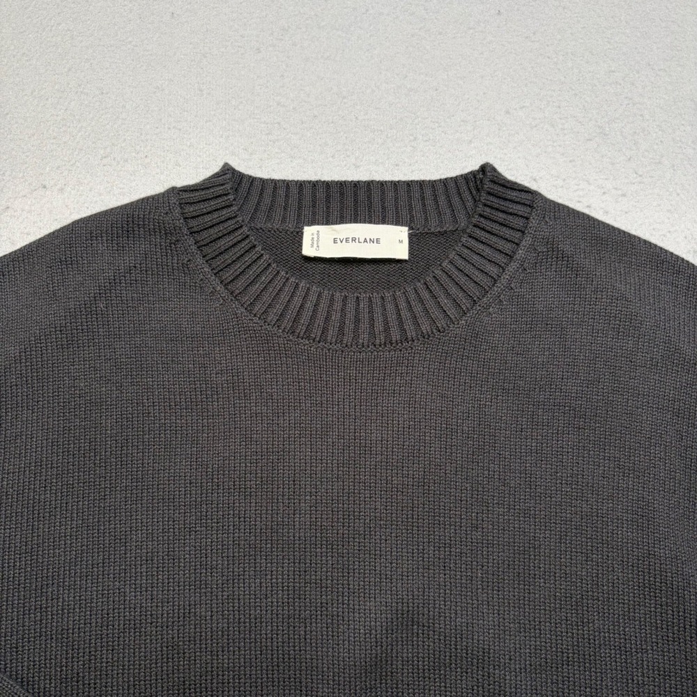 Everlane Sweater Women M Charcoal Gray Organic Cotton Crewneck Ribbed Knit P41 - Picture 2 of 9